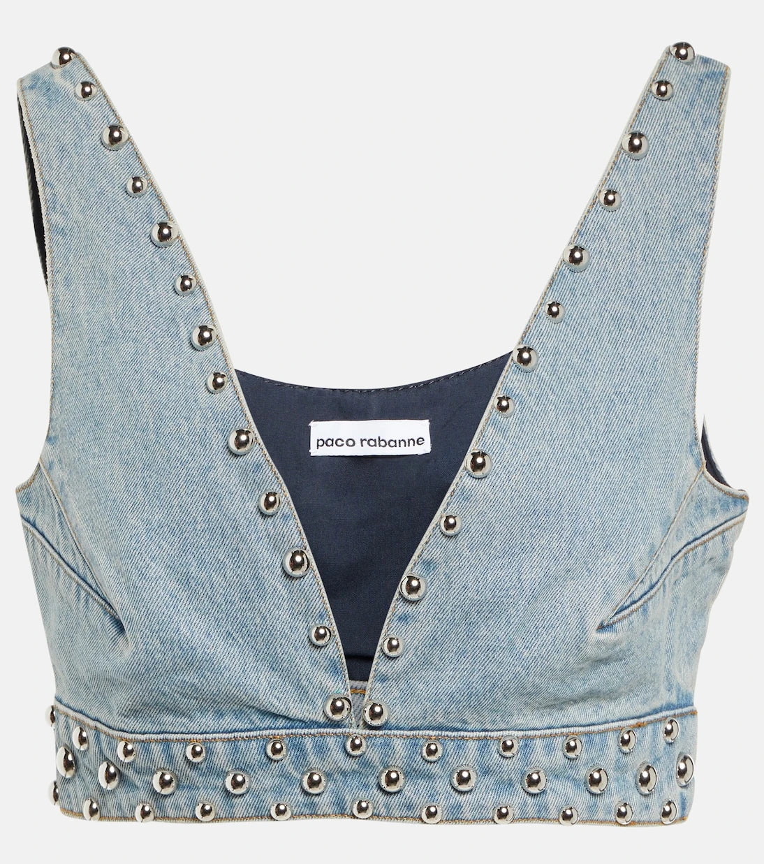 Rabanne - Stud-embellished denim bra top