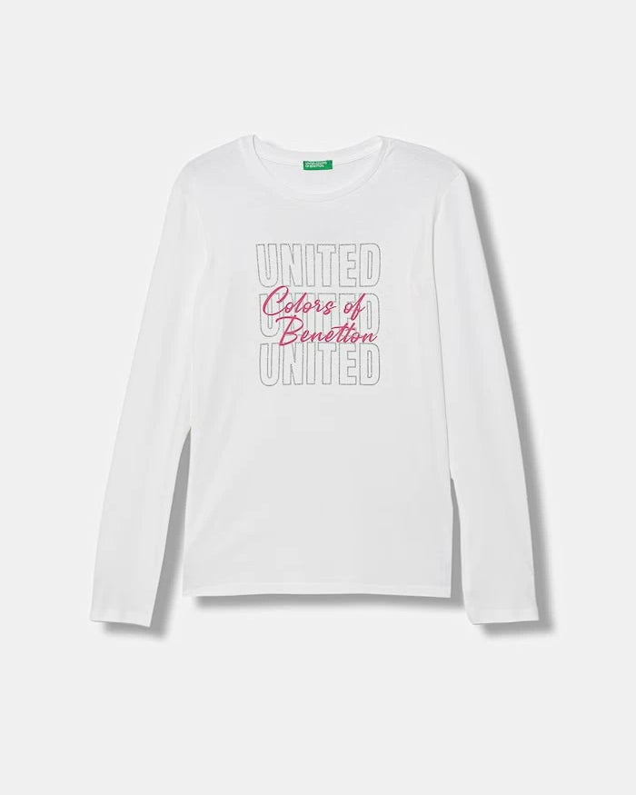 United Colors of Benetton çocuklar için uzun kollu pamuklu bluz