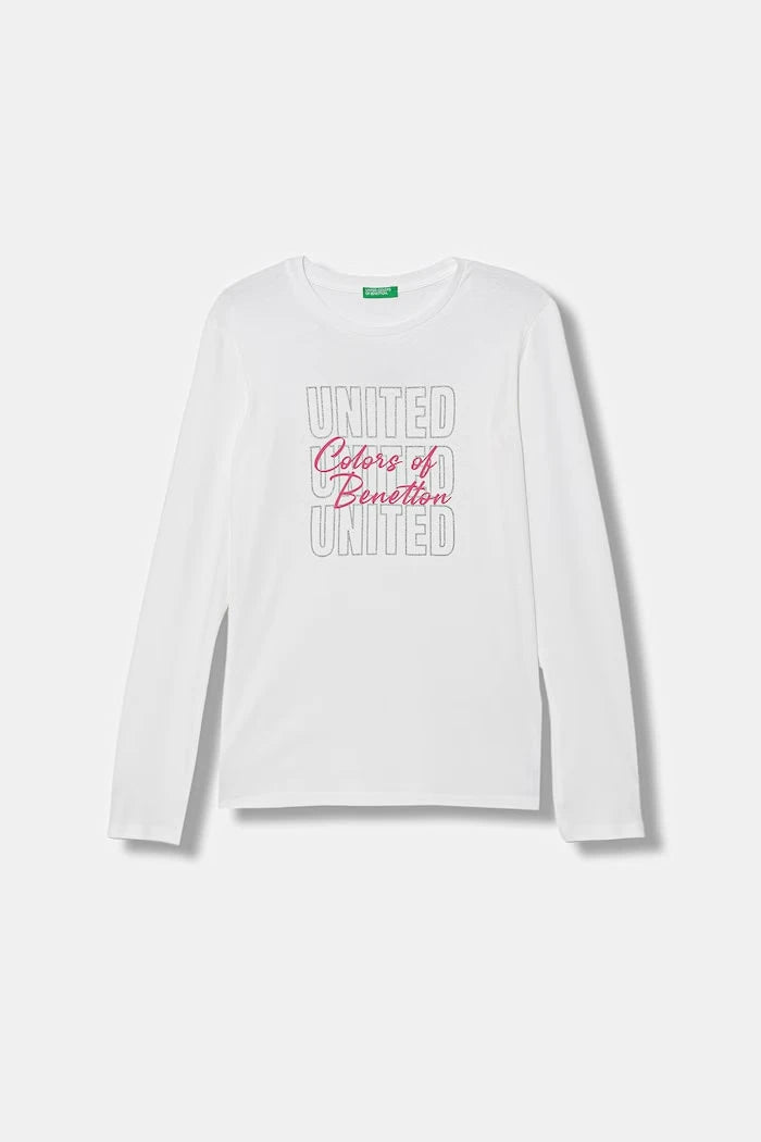 United Colors of Benetton çocuklar için uzun kollu pamuklu bluz