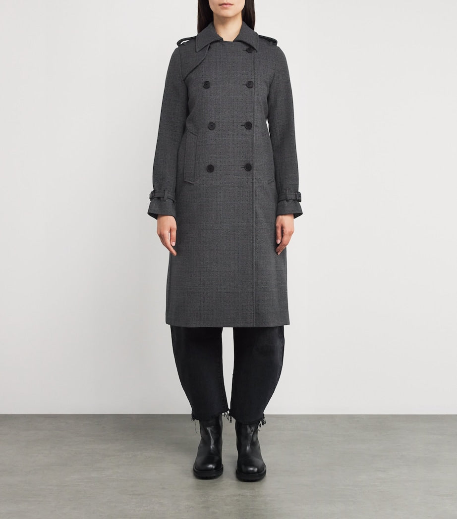 Rhinestone-Embellished Check Trench Coat