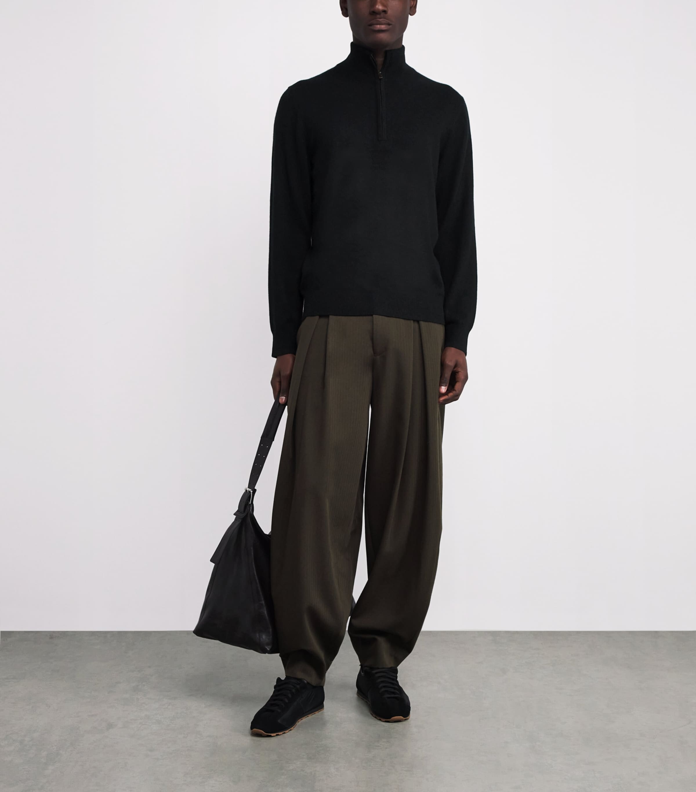 Black Cashmere Quarter-Zip Sweater