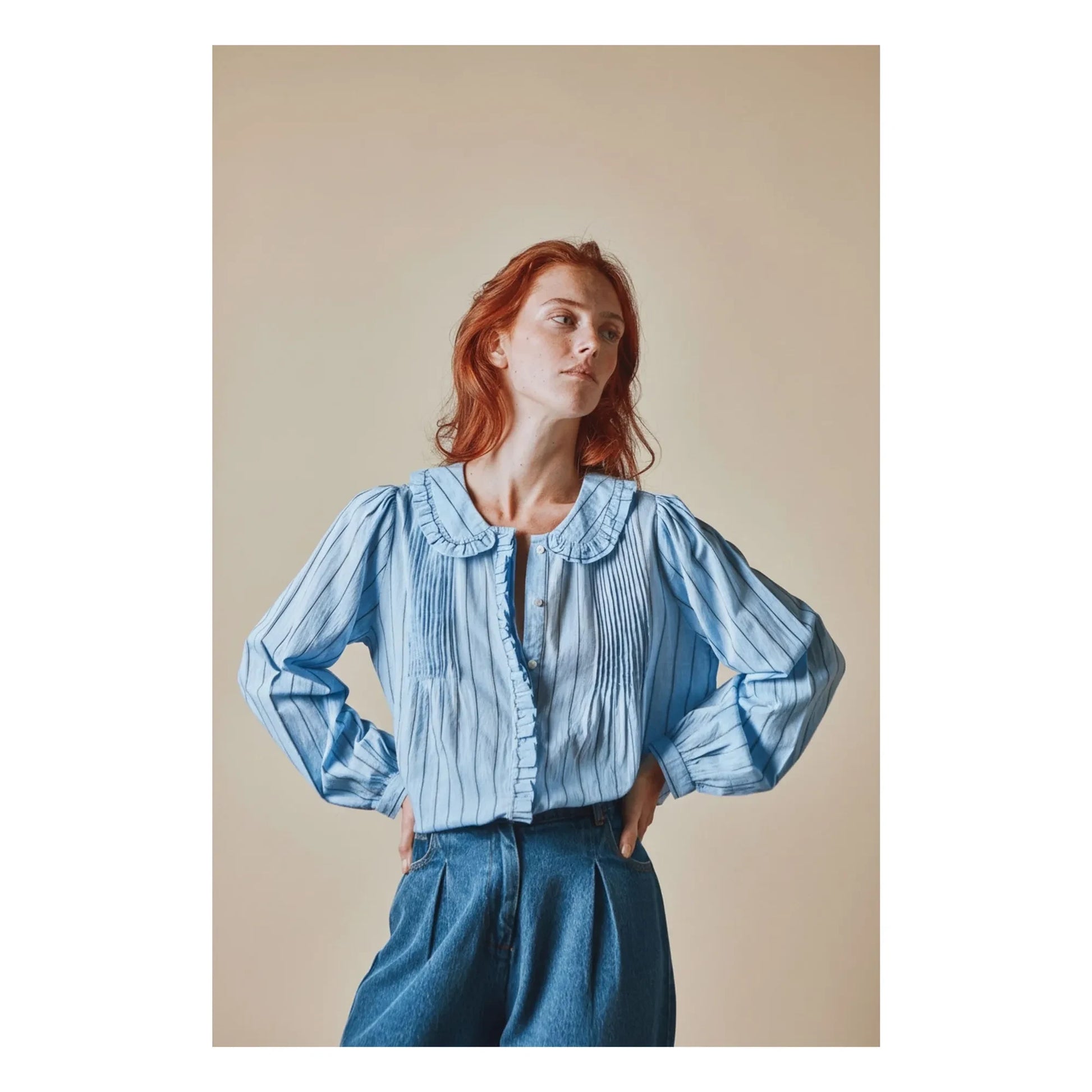 Emile et Ida - Cotton ruffled collar blouse | Blue