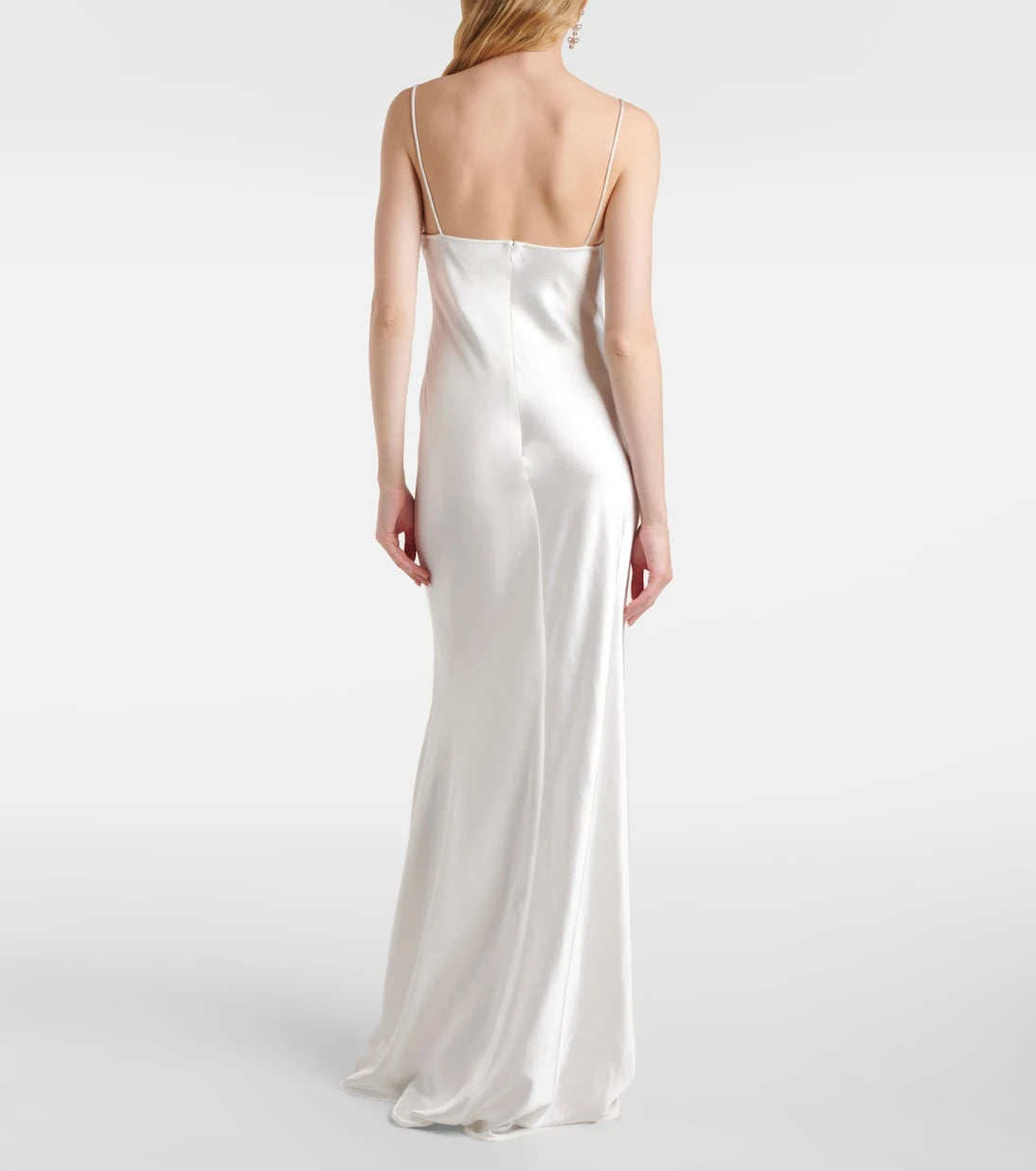 Self-Portrait - Lace-trimmed satin maxi dress