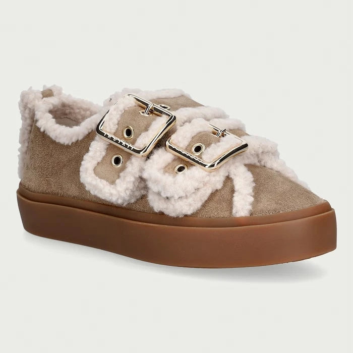 Inuikii Shearling Low Velcro Buckle süet kadın sneaker