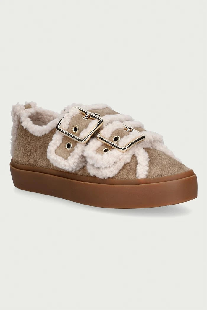 Inuikii Shearling Low Velcro Buckle süet kadın sneaker