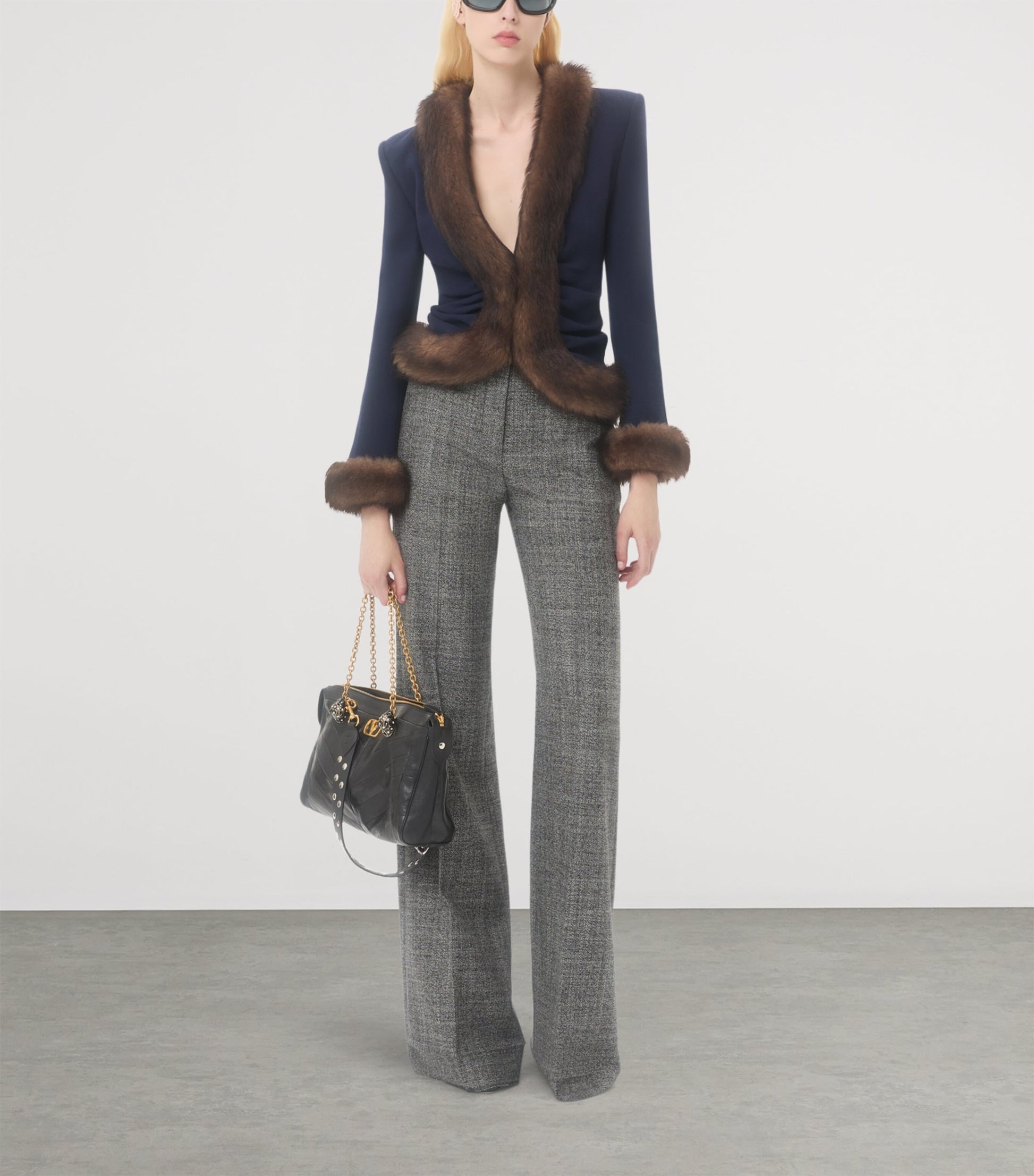Valentino Blue Faux Fur-Trim Blazer