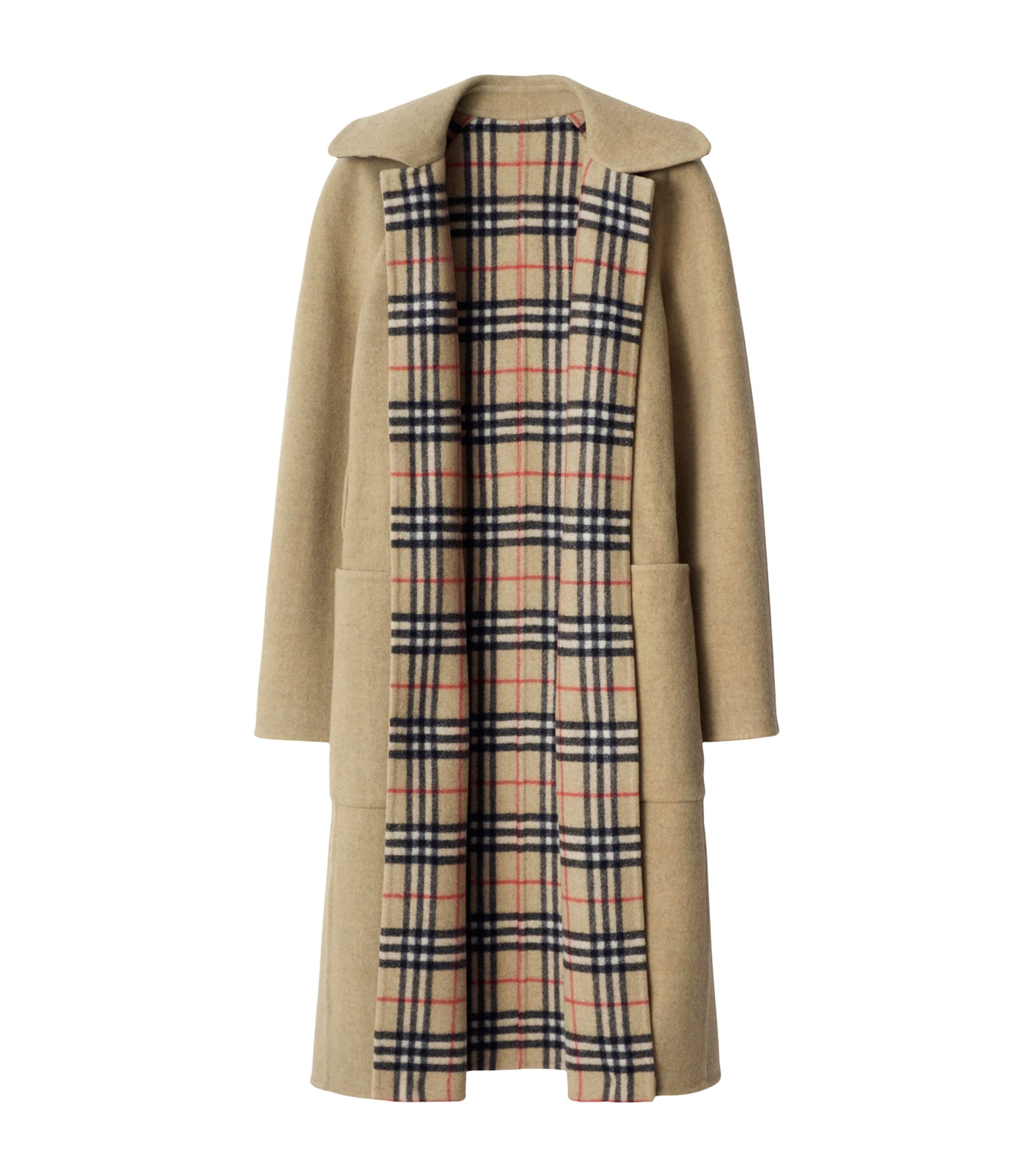 Burberry Beige Wool Reversible Hooded Wrap Coat