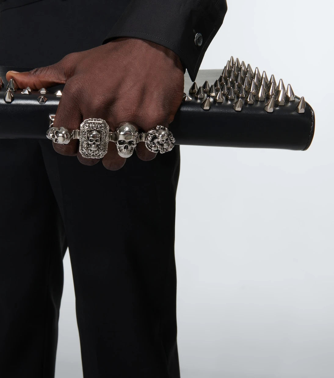 McQueen - Four-Ring embellished leather clutch