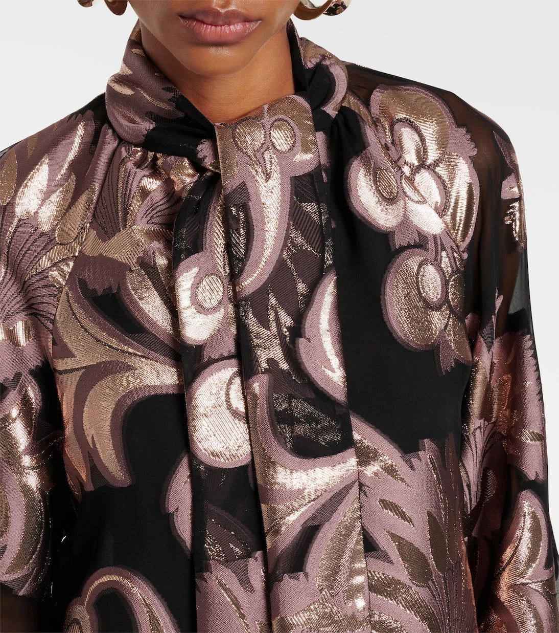 Etro - Semi-sheer tie-neck lamé blouse