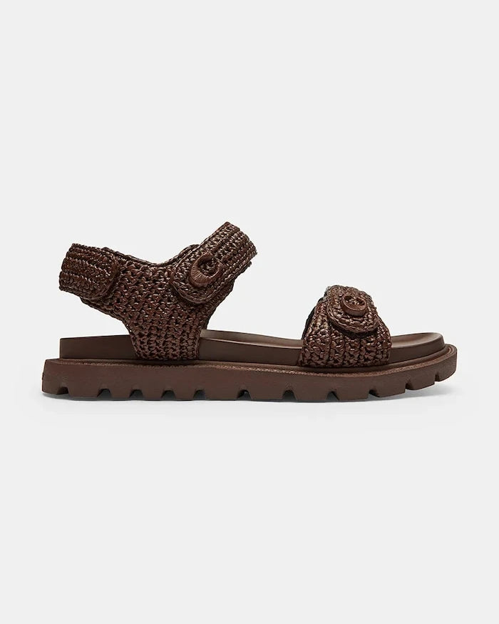 Coach сандали с равна подметка дамски от кожа Brynn Raffia Sandal