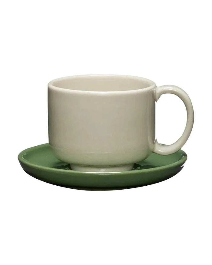 Hübsch porselen fincan ve tabaklı stoneware 9 x 6, 13 x 3 cm