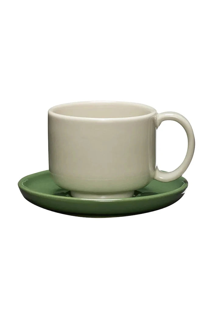 Hübsch porselen fincan ve tabaklı stoneware 9 x 6, 13 x 3 cm