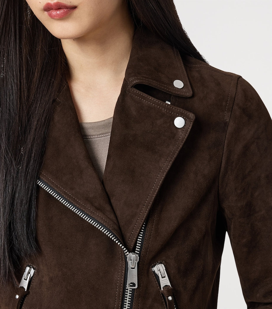 AllSaints Brown Suede Dalby Biker Jacket