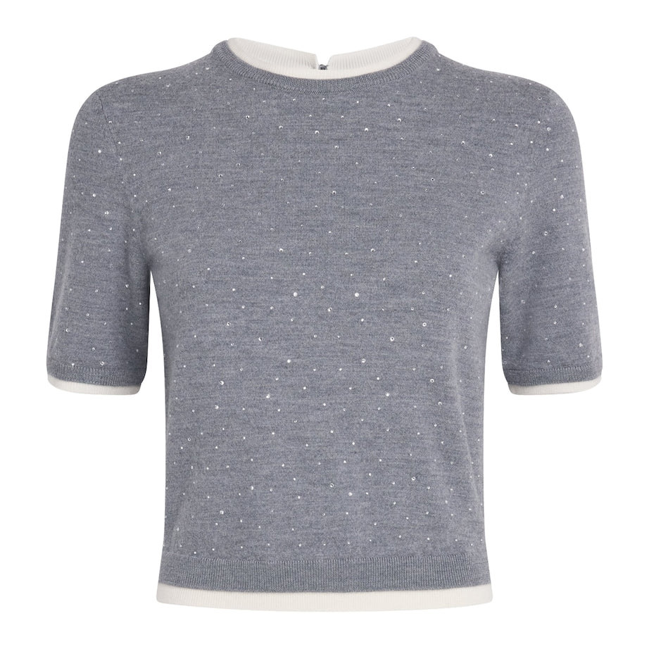 Black Embellished-Wool Short-Sleeve Sweater