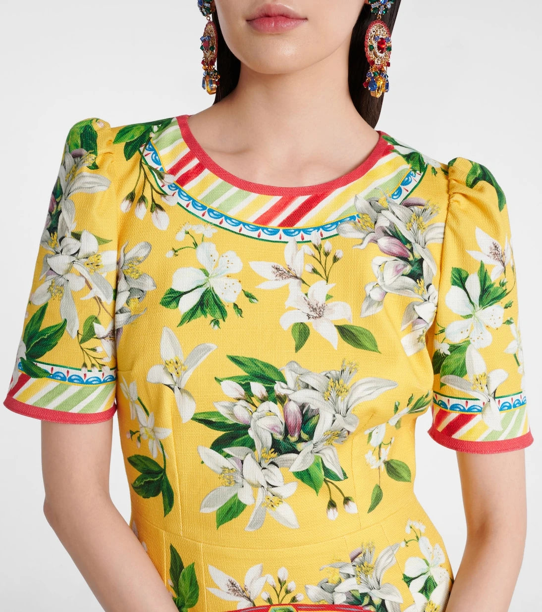Dolce&Gabbana - فستان متوسط الطول بطبعة من مزيج القطن