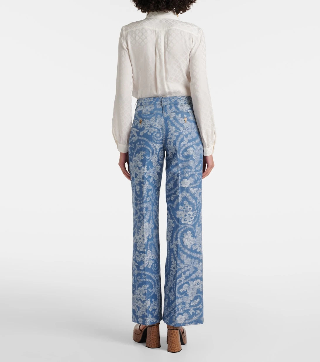 Etro - Printed cotton and linen wide-leg pants