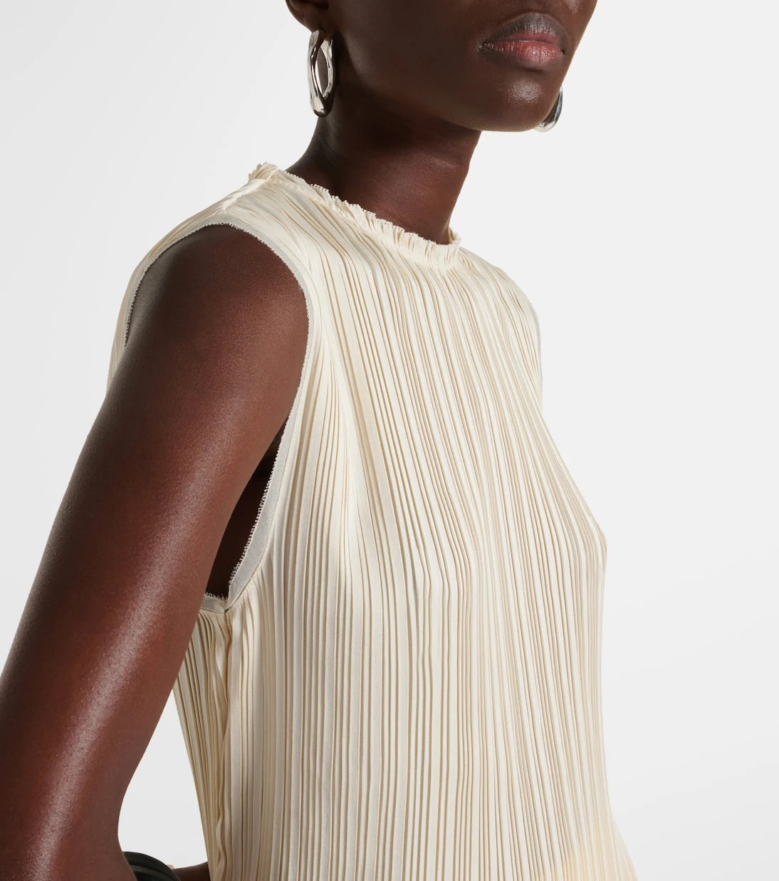 Vince - Chiffon-trimmed pleated satin top
