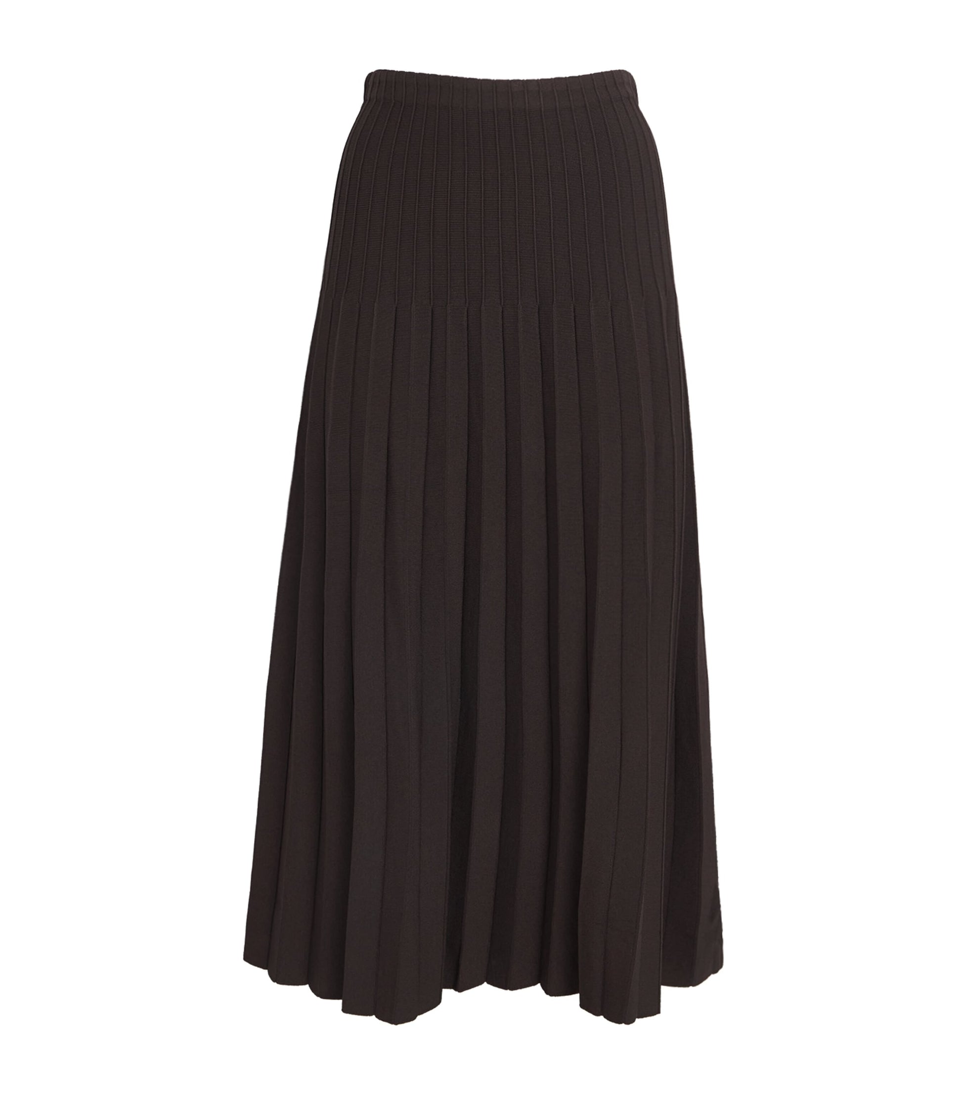 STAUD Brown Ribbed Lena Midi Skirt
