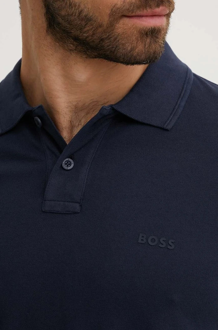 BOSS Orange erkek pamuklu yakalı tişört Prime