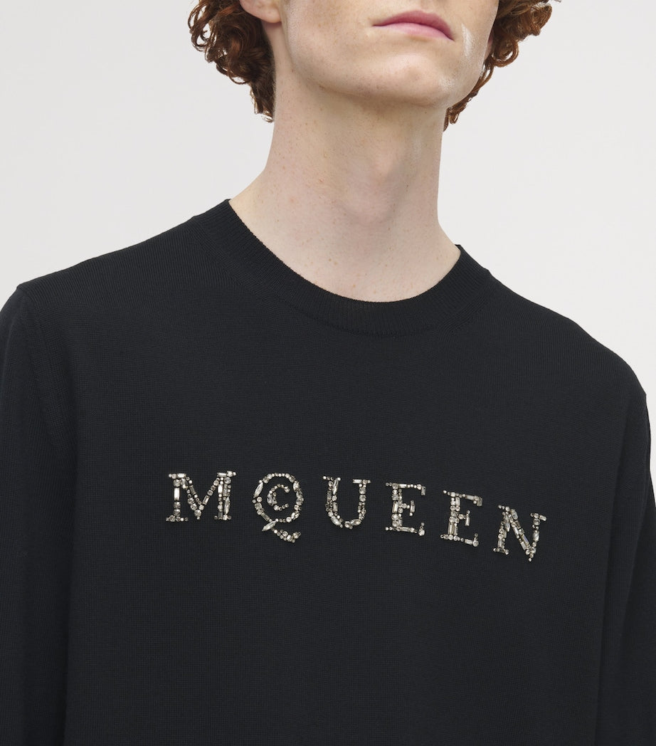 Black Wool Embellished Logo Sweater