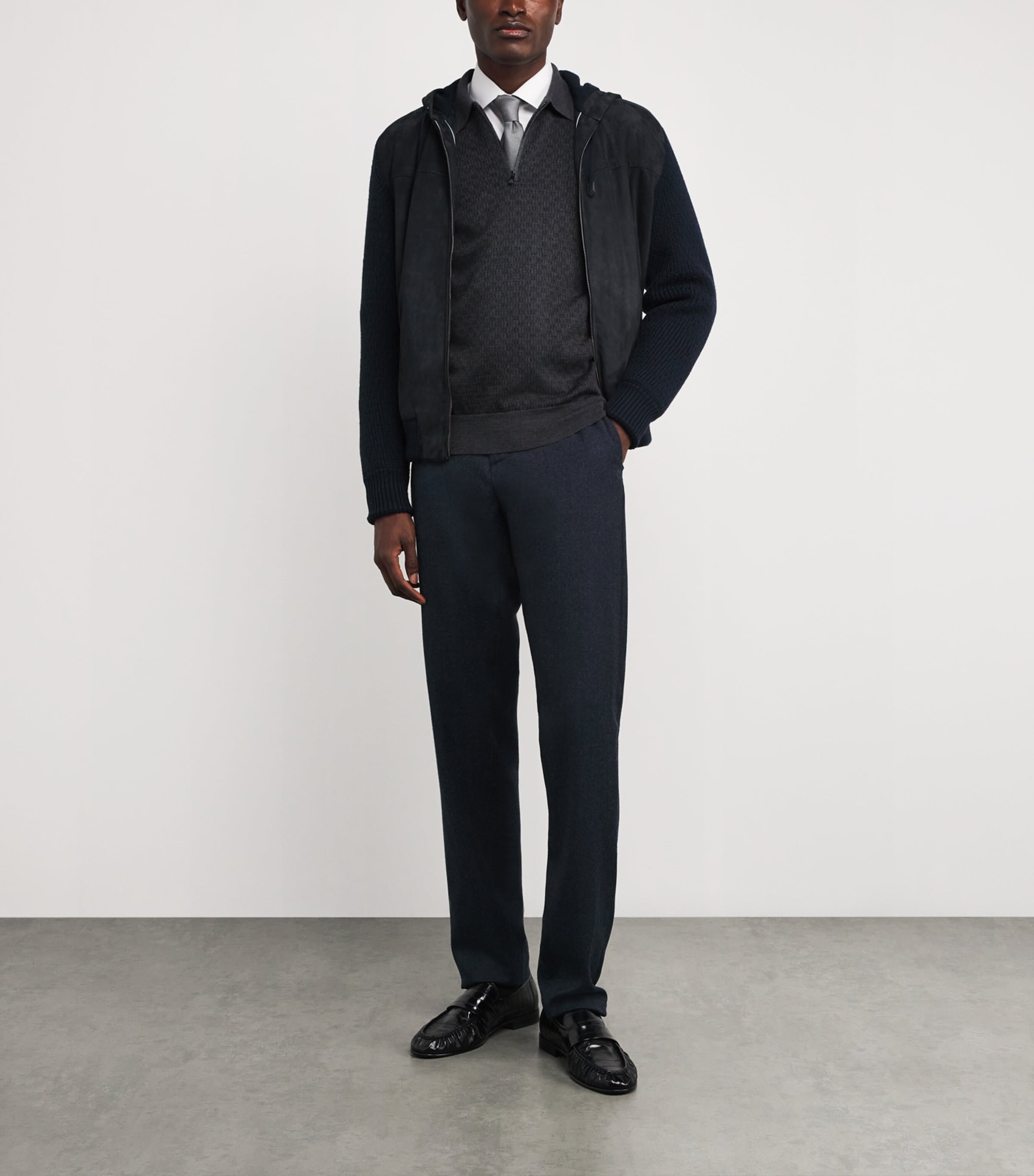 Canali Multi Suede-Wool Hooded Jacket