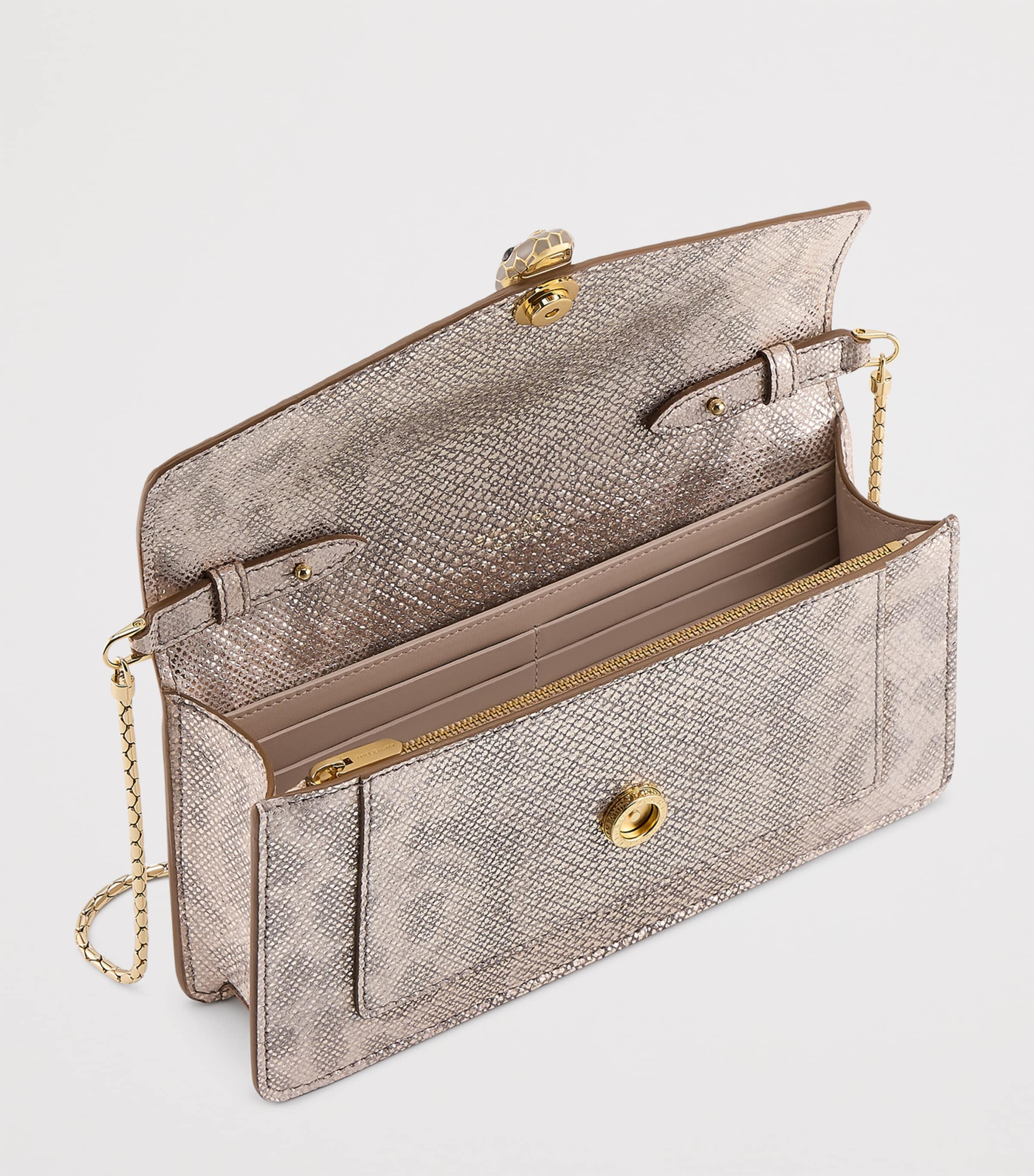 Beige Karung Leather Serpenti Forever Chain Pochette