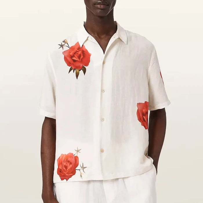 AllSaints риза мъжка с лен FLEUR