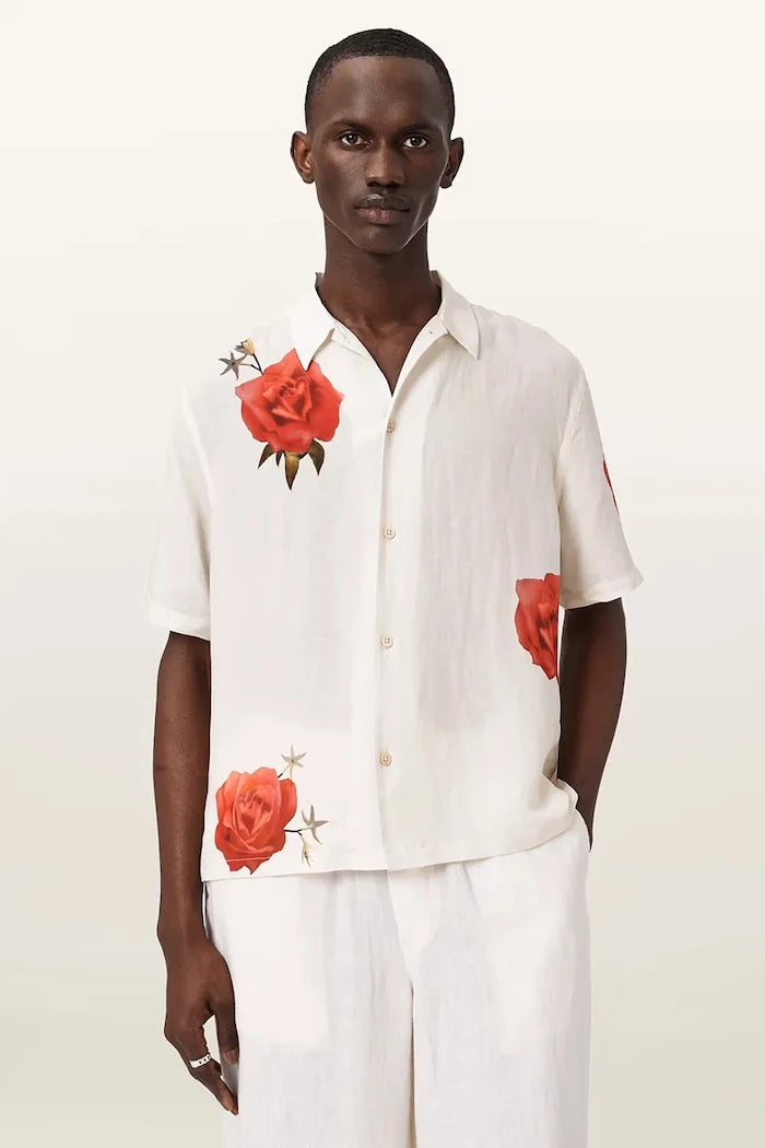 AllSaints риза мъжка с лен FLEUR