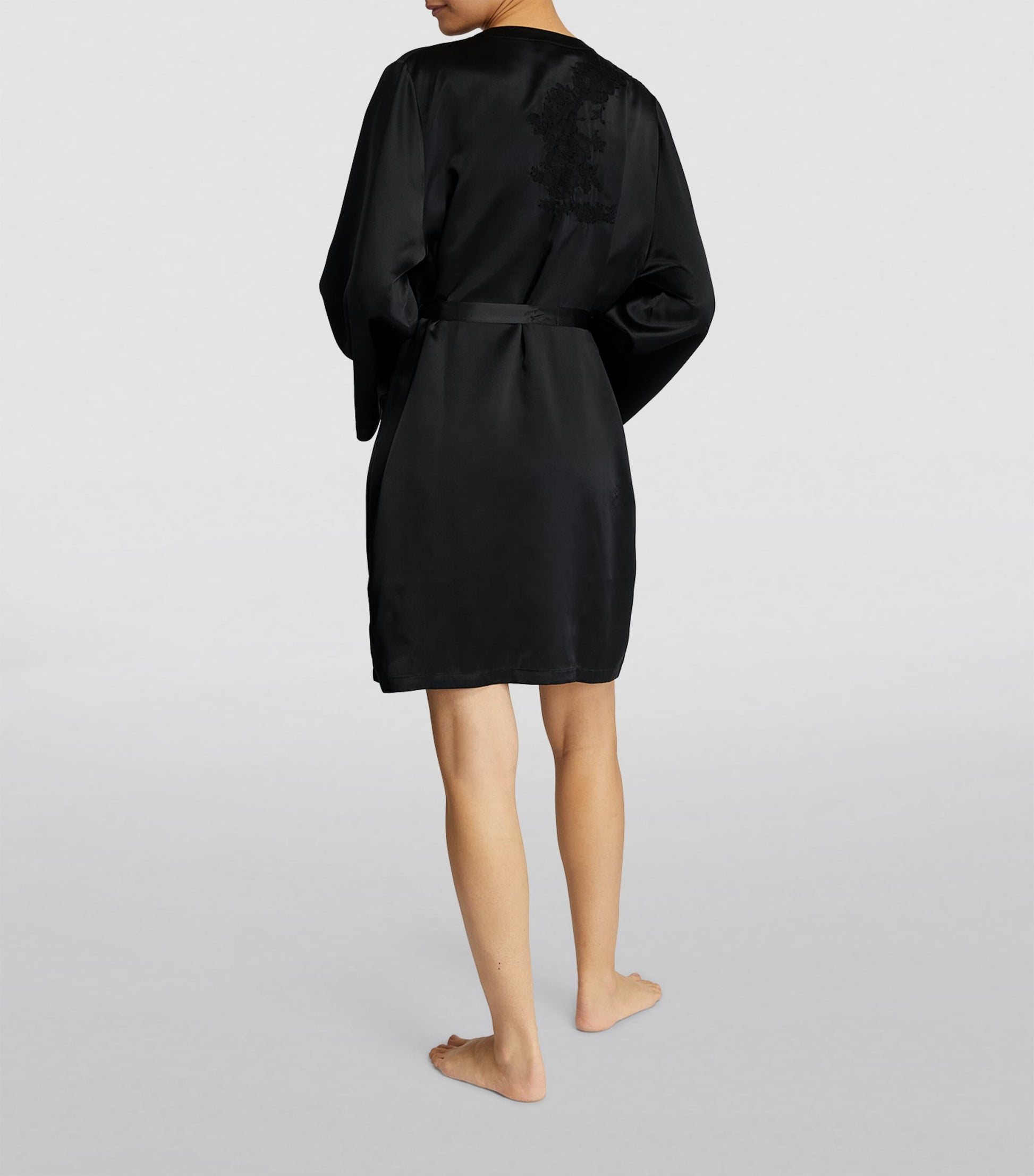 Black Silk Lace-Trim Robe