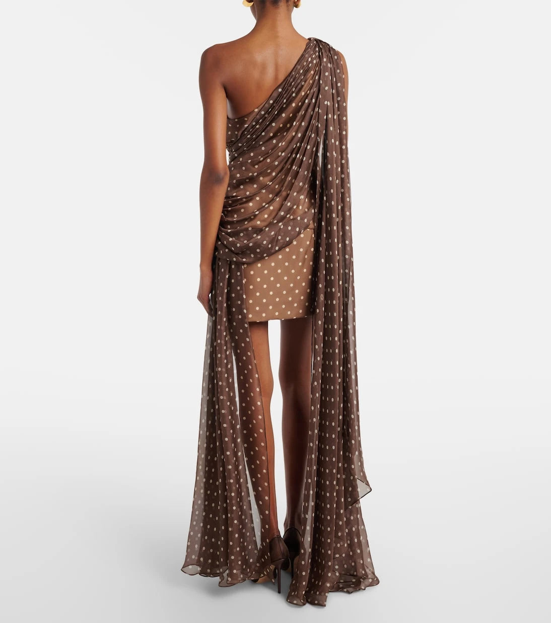 Elie Saab - Caped one-shoulder polka-dot silk-blend minidress