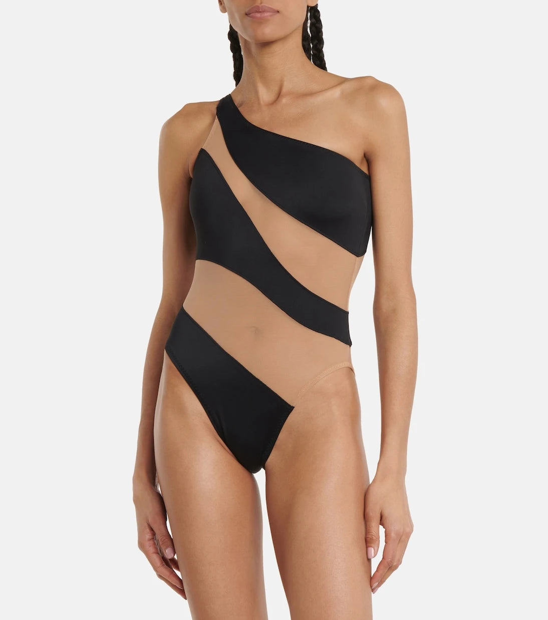 Norma Kamali - Snake paneled mesh one-shoulder swimsuit