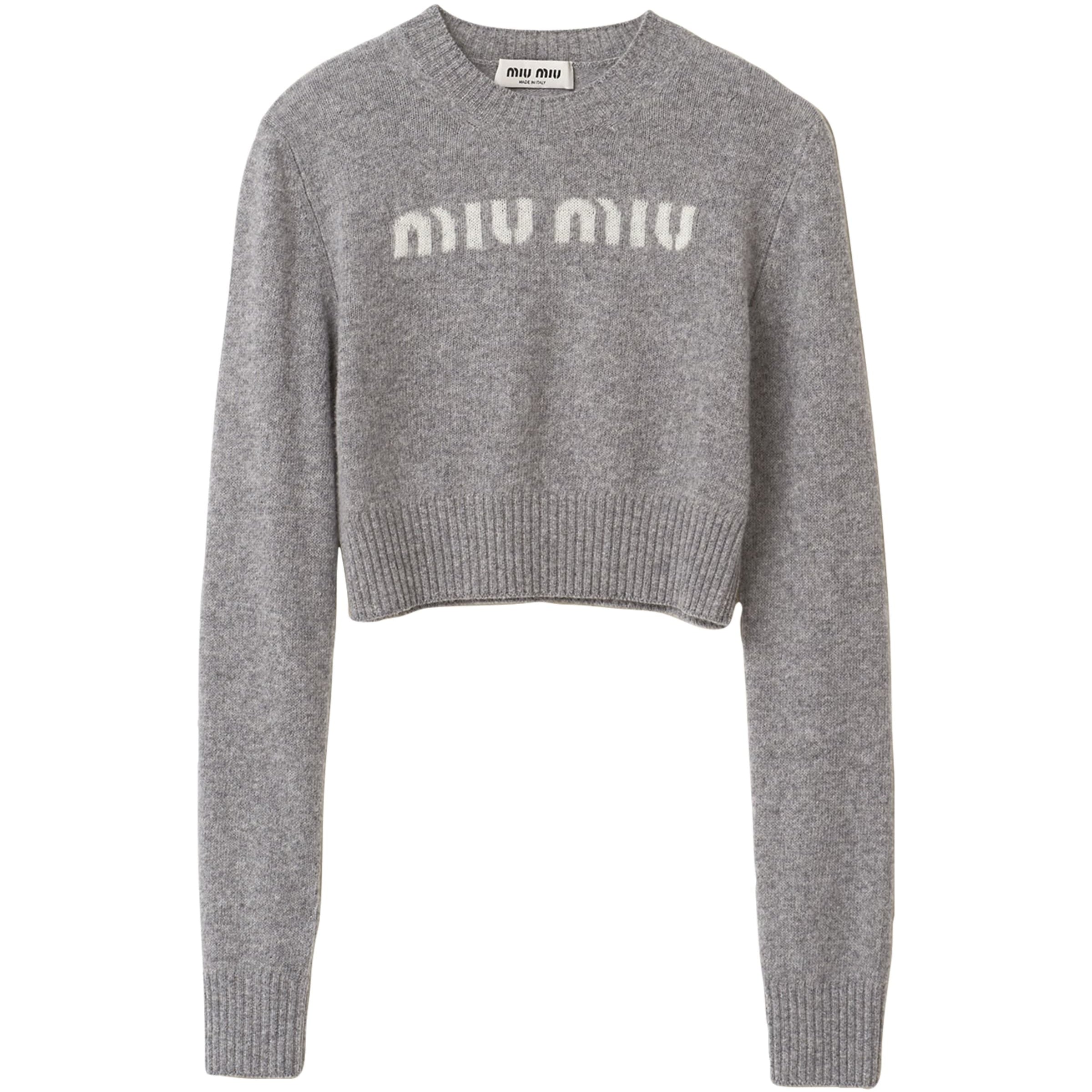 Miu Miu Grey Cashmere Logo Sweater