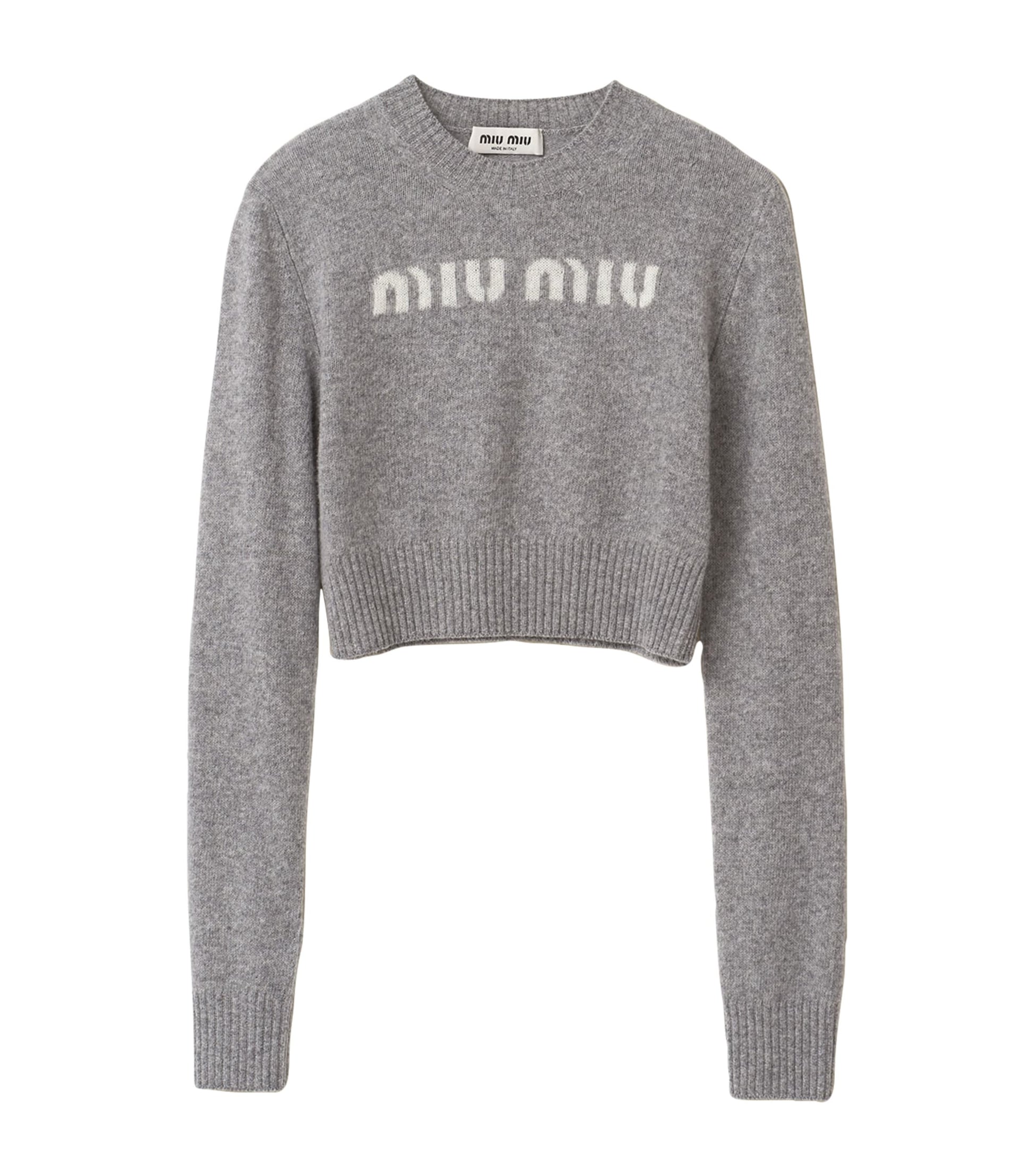 Miu Miu Grey Cashmere Logo Sweater