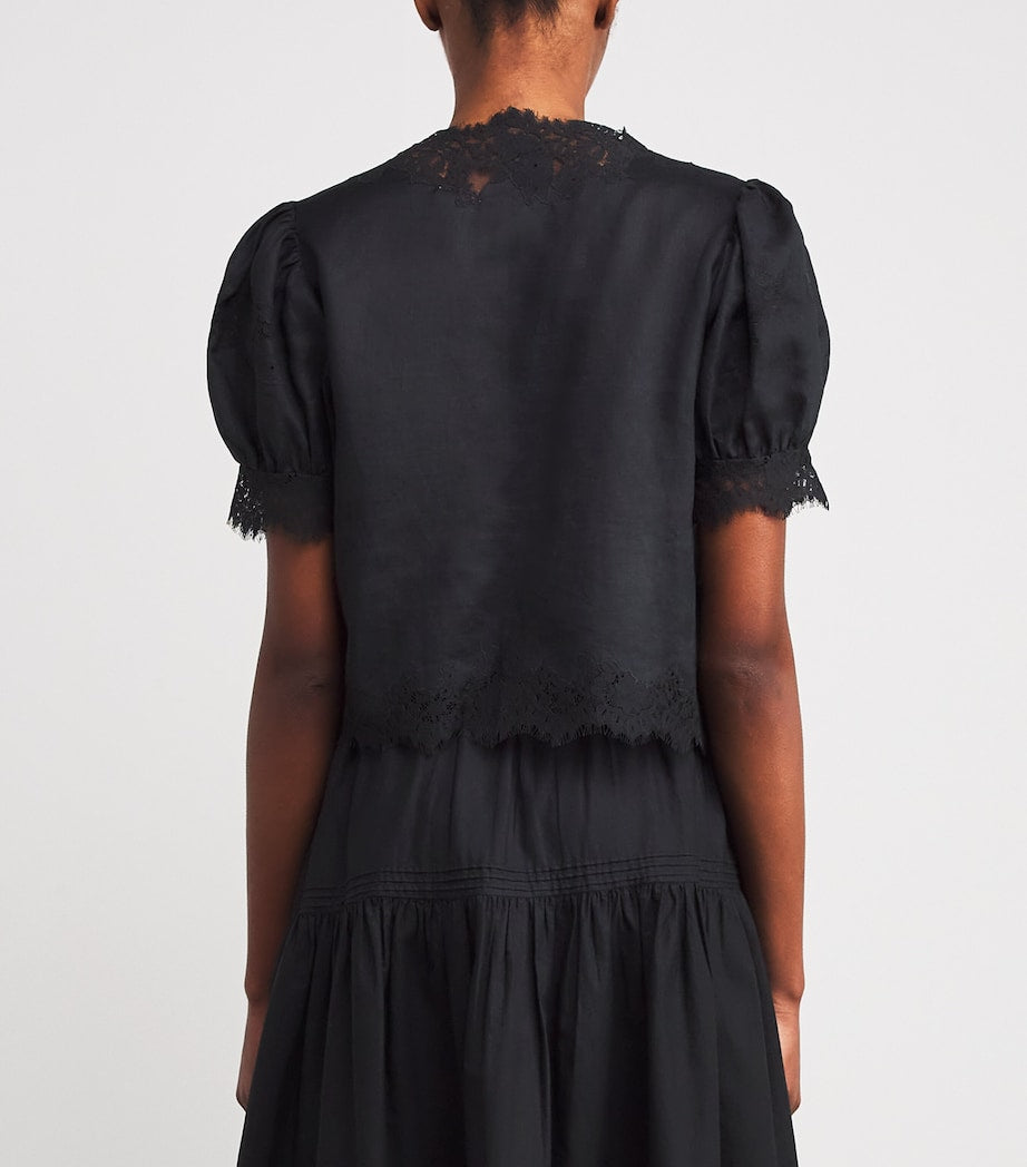 Black Ramie Lace-Trim Idella Blouse