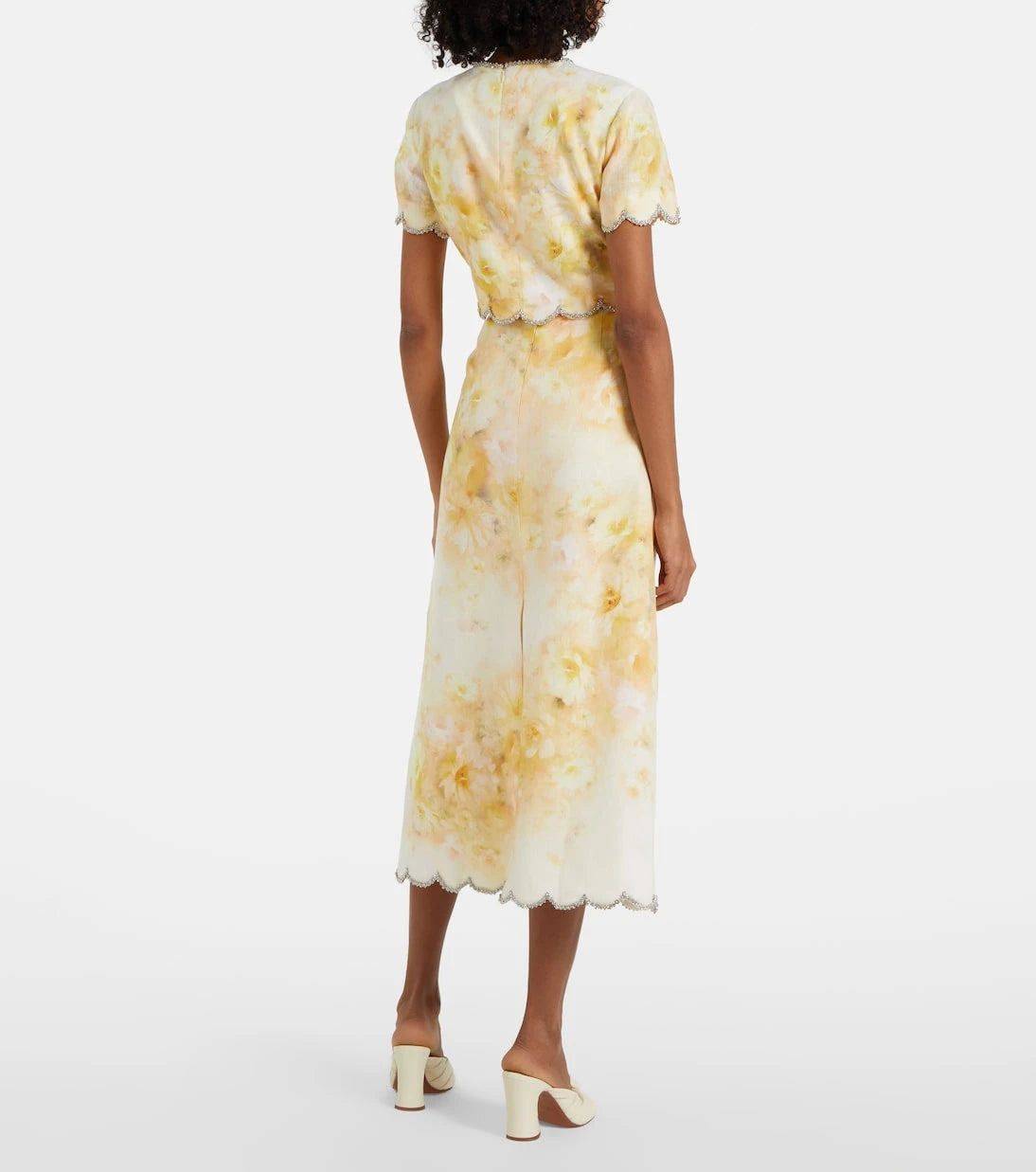 Zimmermann - Crush scalloped linen midi skirt