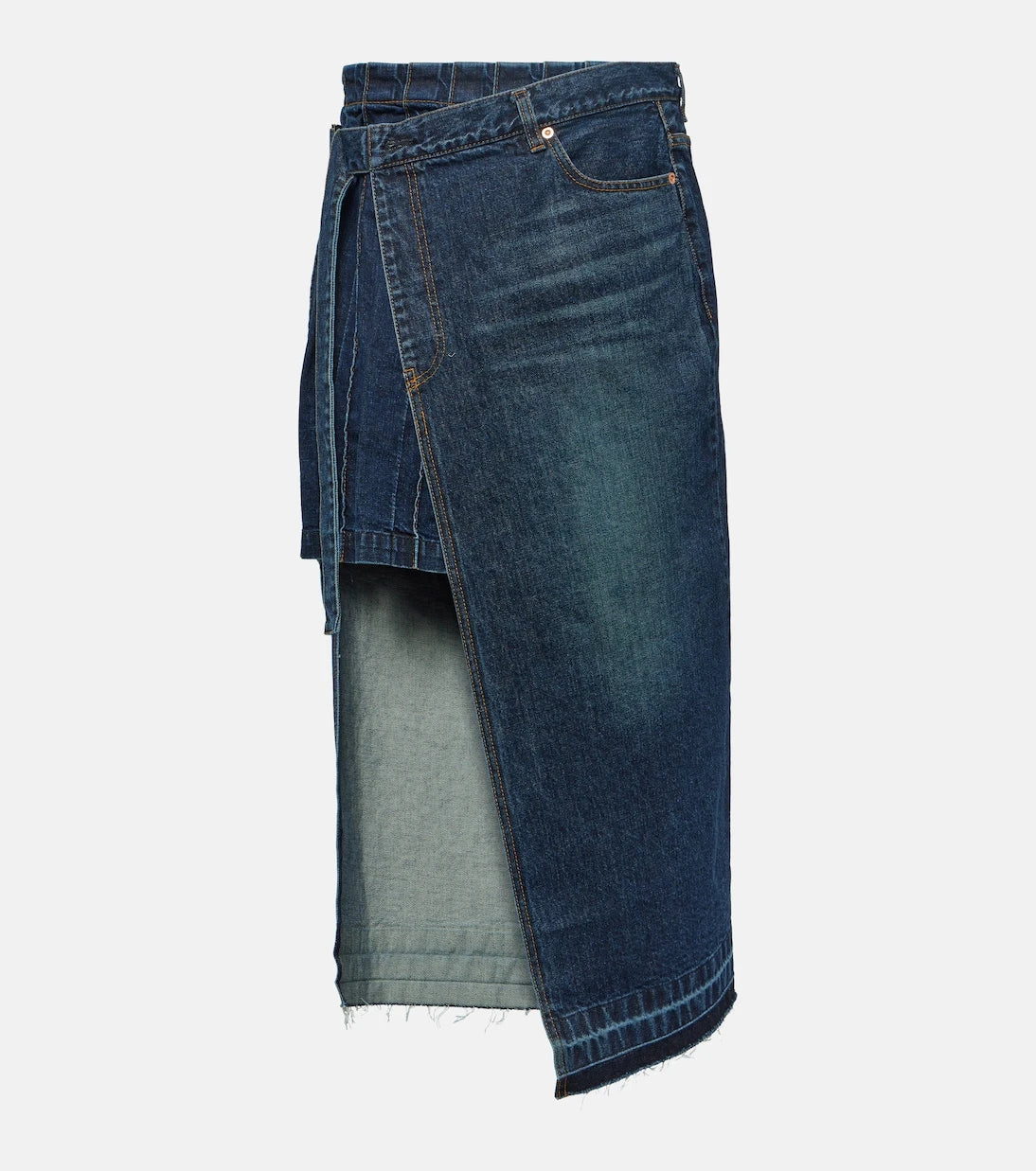 Sacai - تنورة دينم ميدي غير متماثلة