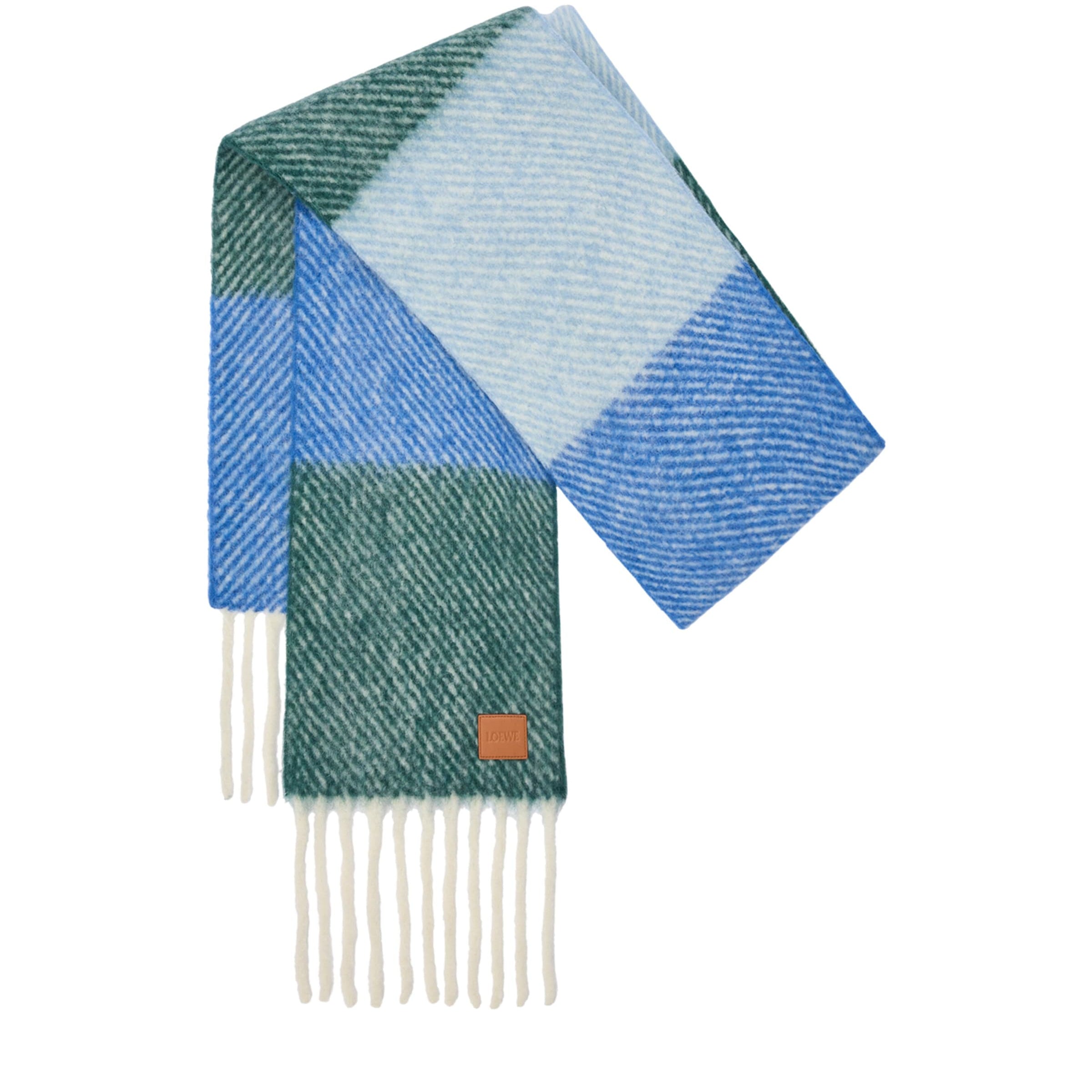 Blue Alpaca-Wool-Blend Jacquard Stripe Scarf