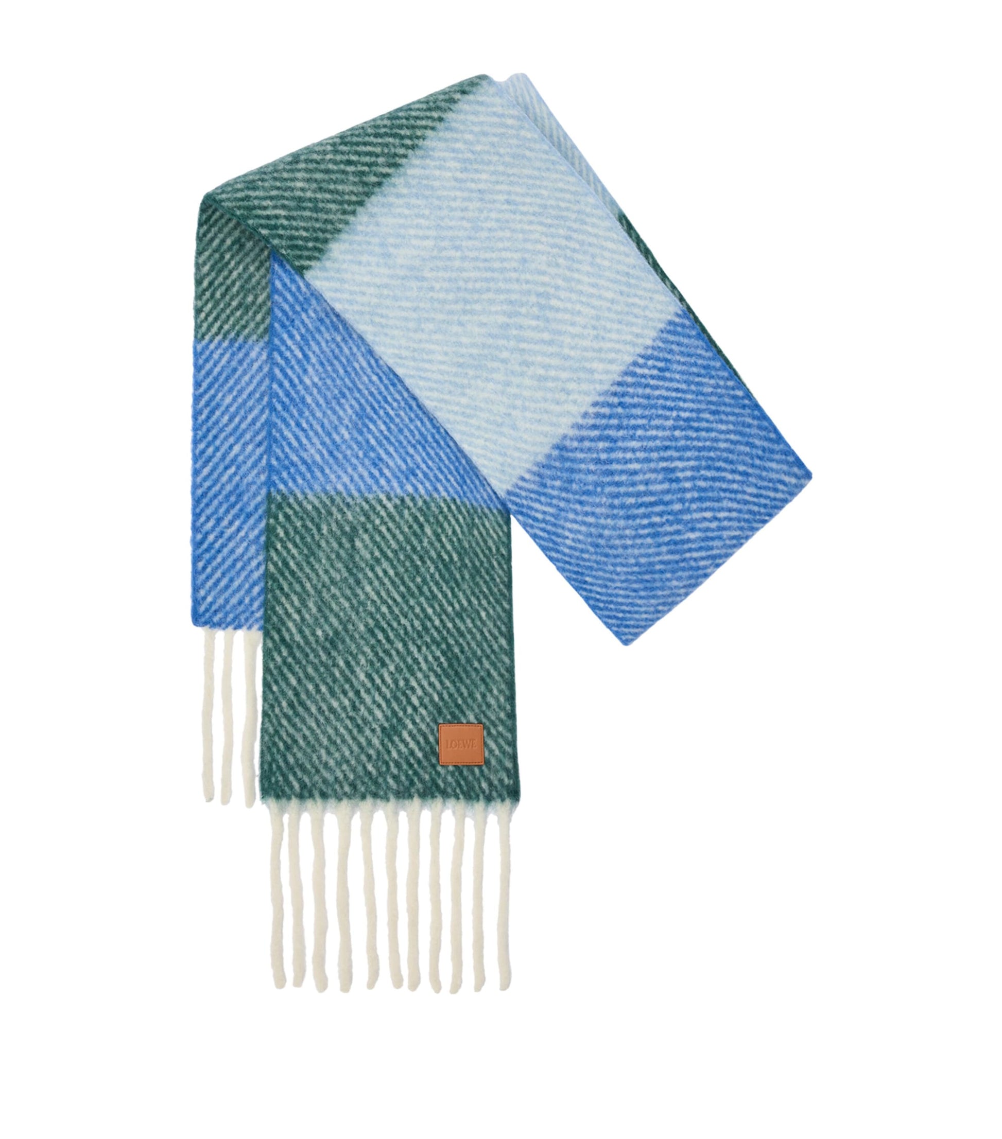 Blue Alpaca-Wool-Blend Jacquard Stripe Scarf
