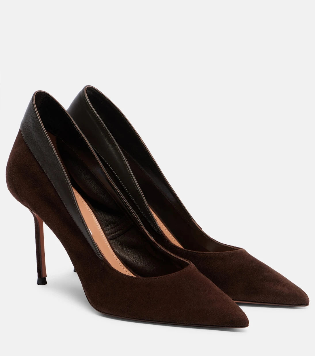 Aquazzura - Guanto 85 leather-trimmed suede pumps