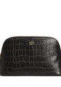 Small Croc-Embossed Leather Cosmetics Bag