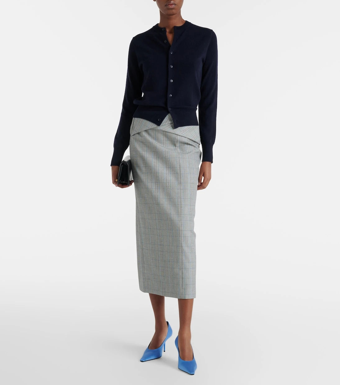Victoria Beckham - Checked virgin wool midi skirt