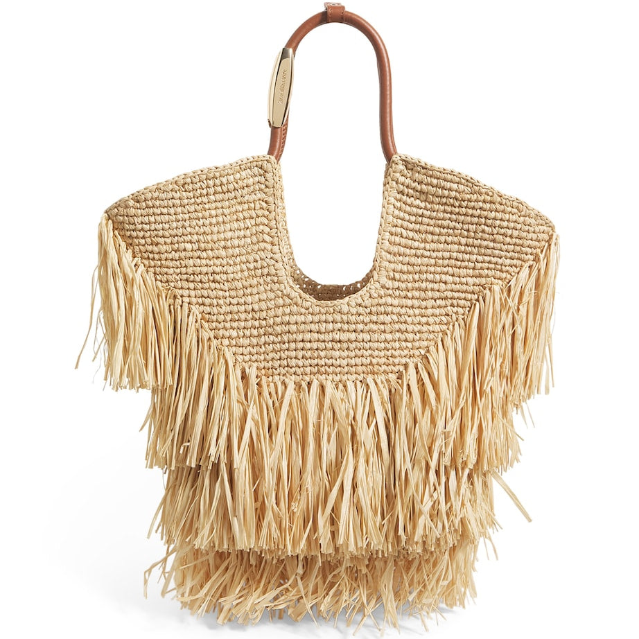 Zimmermann Beige Small Raffia Fringe Tote Bag