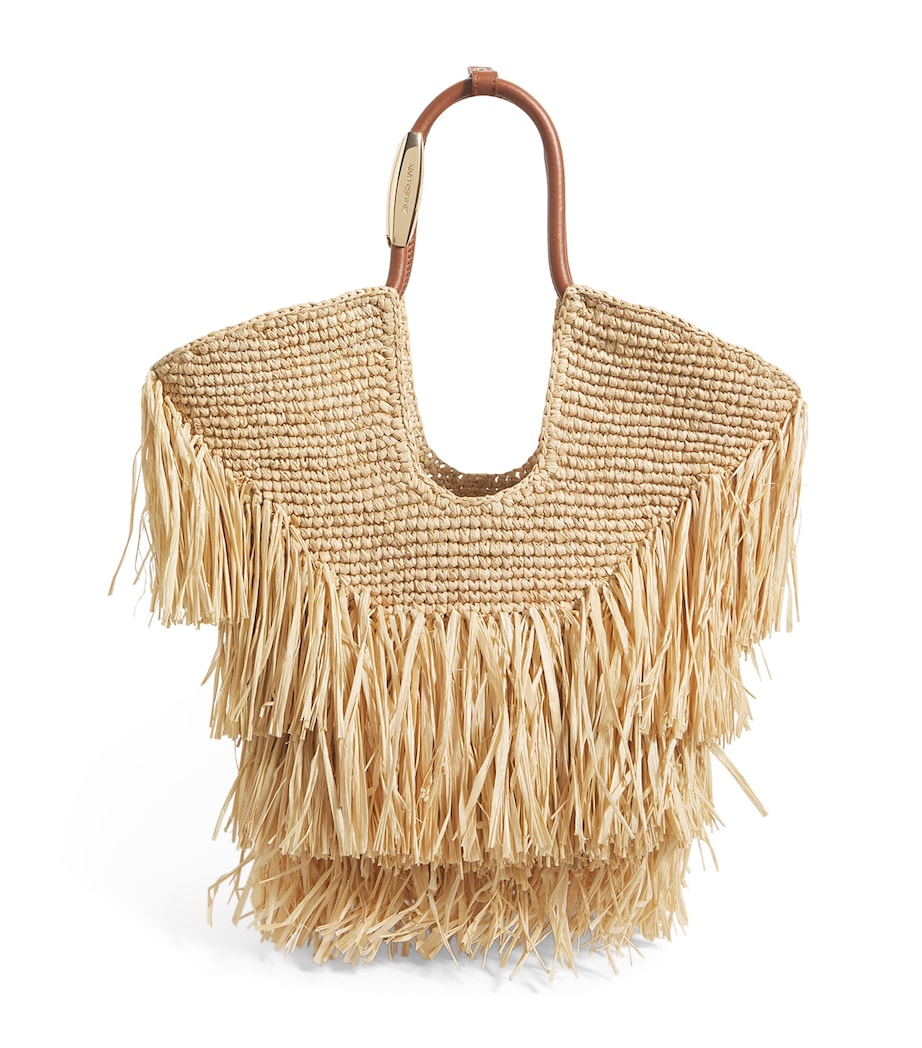 Zimmermann Beige Small Raffia Fringe Tote Bag