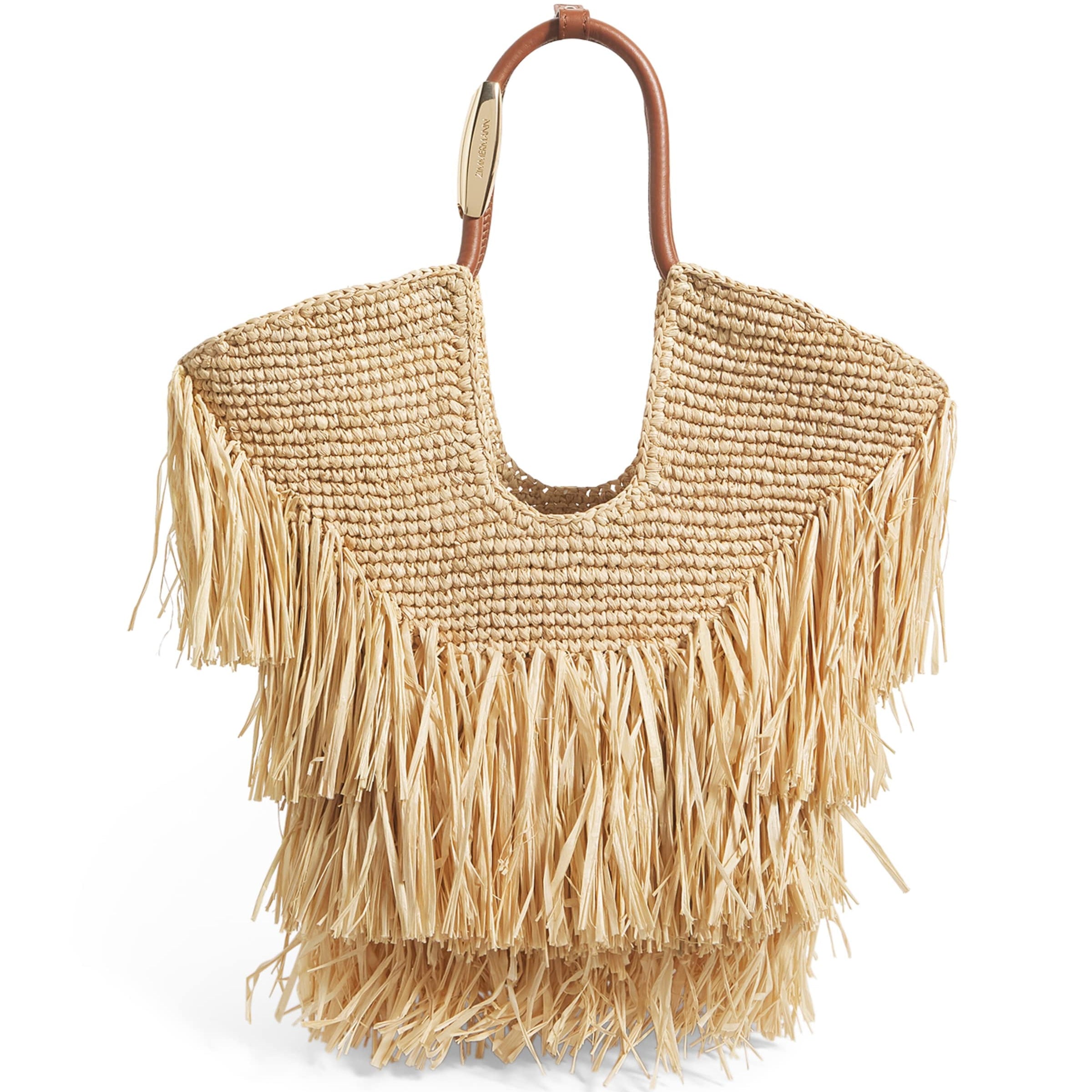 Zimmermann Beige Small Raffia Fringe Tote Bag