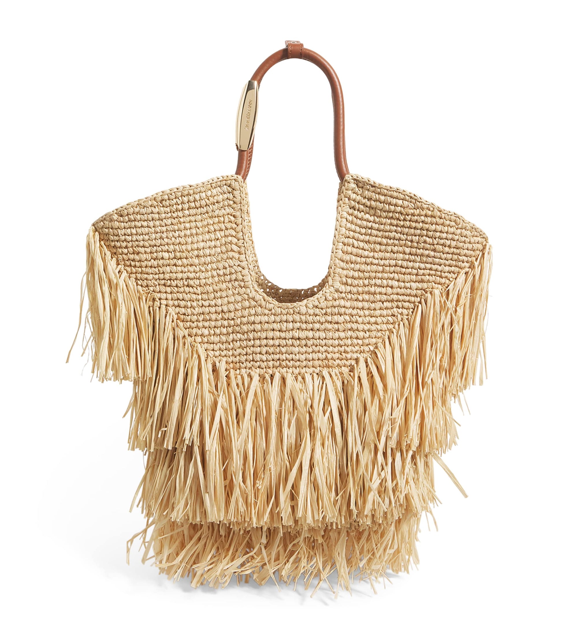 Zimmermann Beige Small Raffia Fringe Tote Bag
