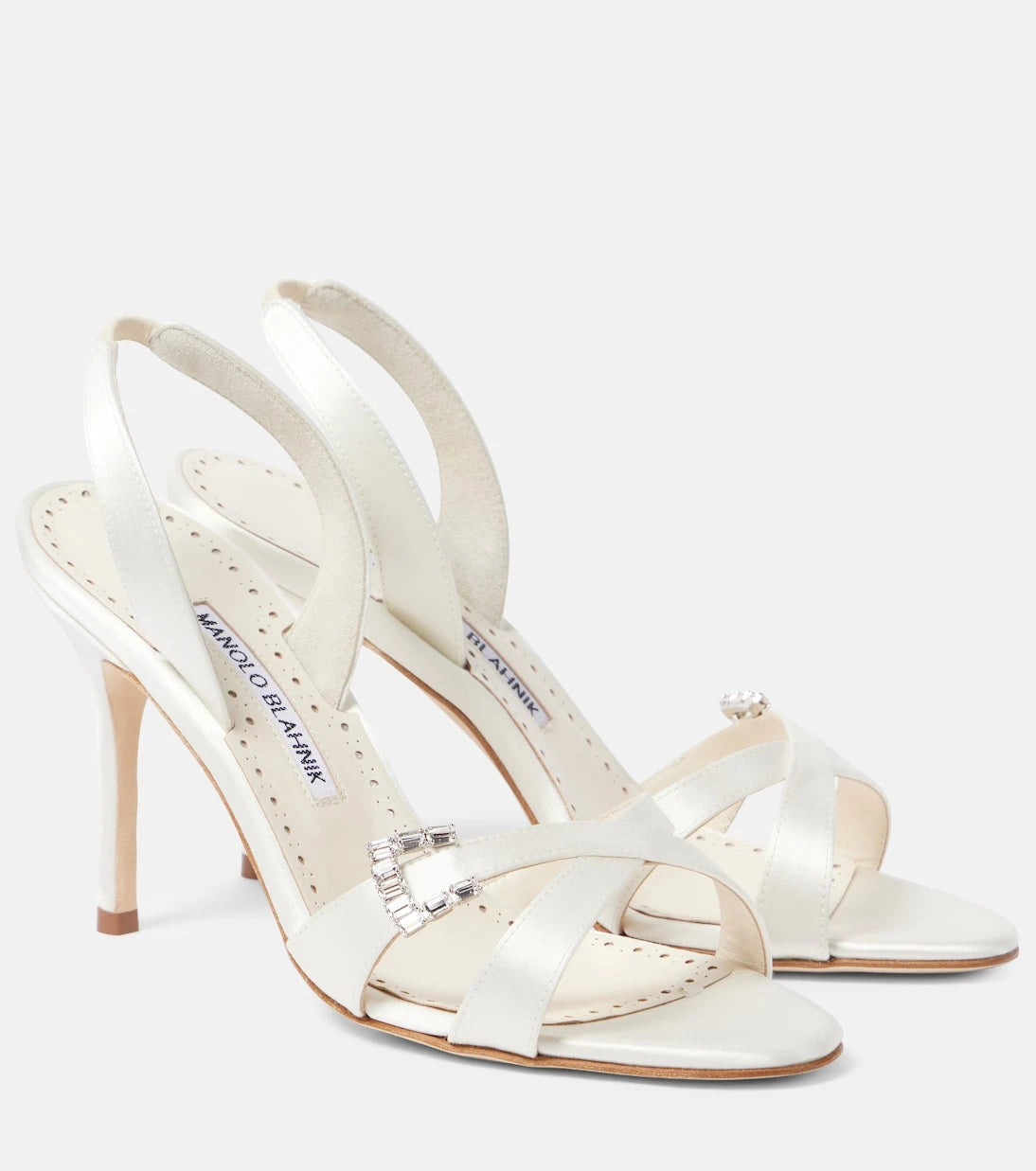 Manolo Blahnik - Ramisli embellished satin slingback sandals