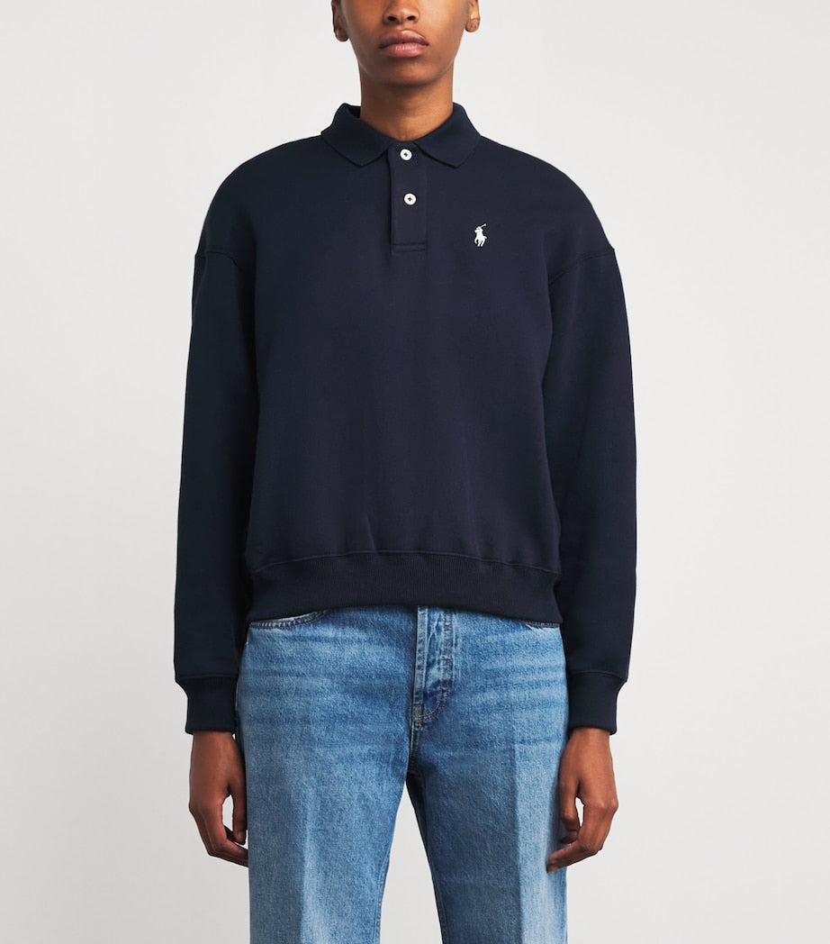 Polo Ralph Lauren Navy Fleece Polo-Collar Sweatshirt