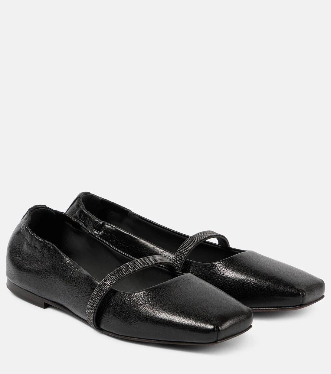 Brunello Cucinelli - Monili leather Mary Jane flats