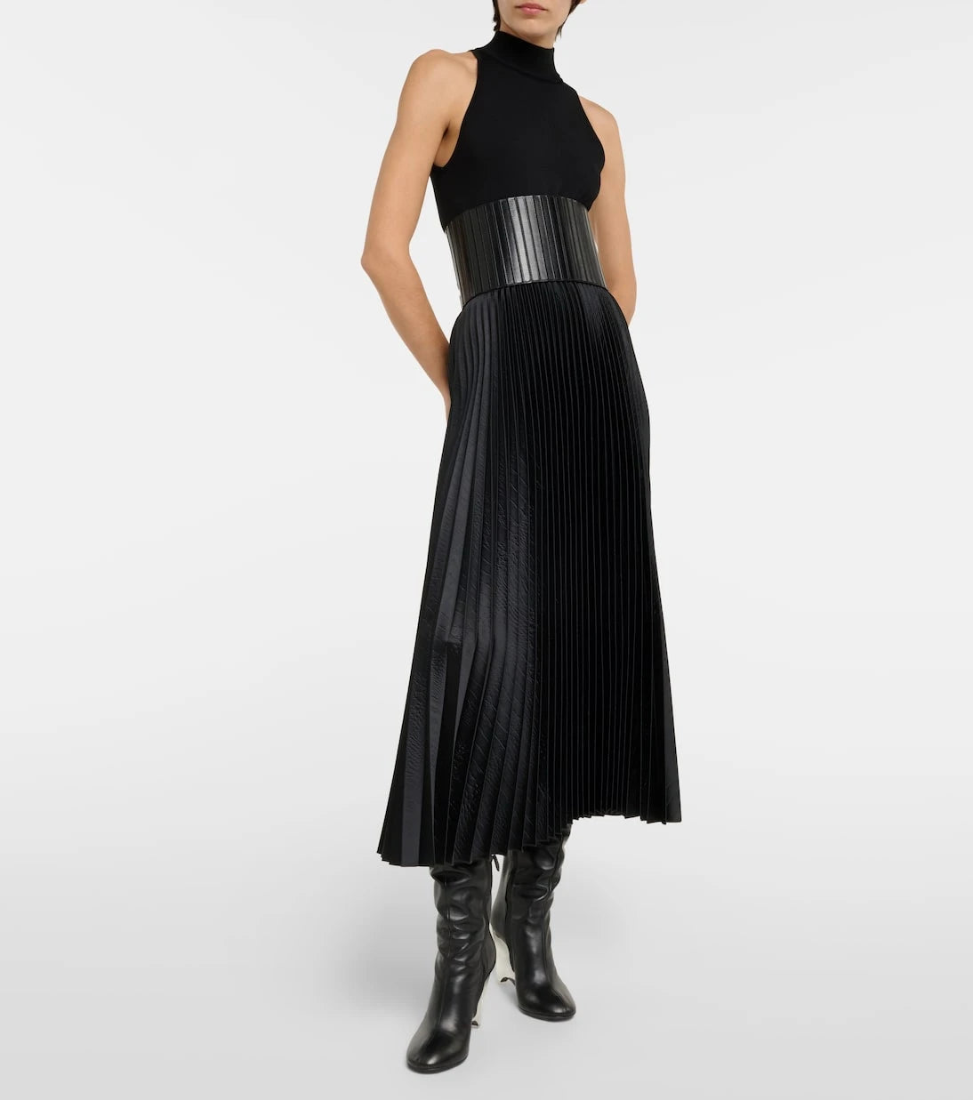 Alaïa - Pleated croc-effect satin midi skirt