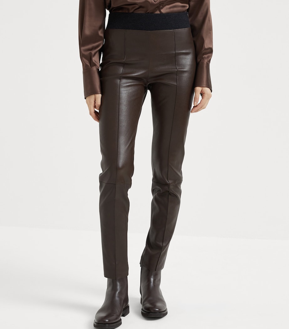 Brunello Cucinelli Brown Leather Slim Leggings
